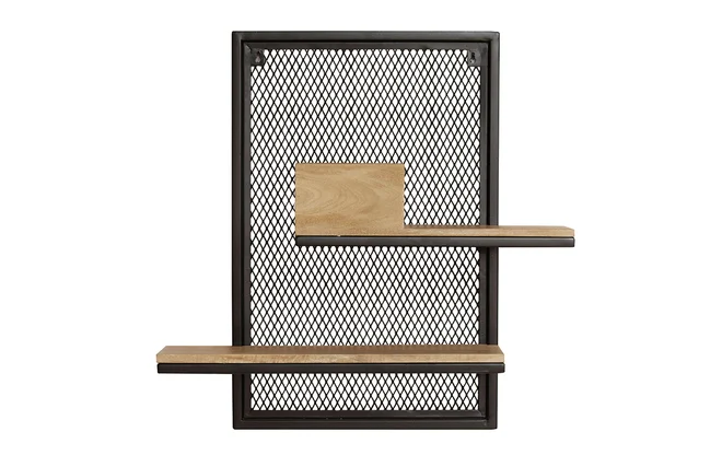 Doppelwandregal aus Metall und massivem Mangoholz H60 cm RACK