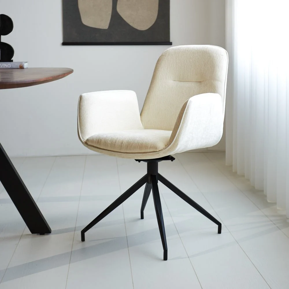 Drehbarer Esszimmerstuhl Nela aus Chenille-Creme