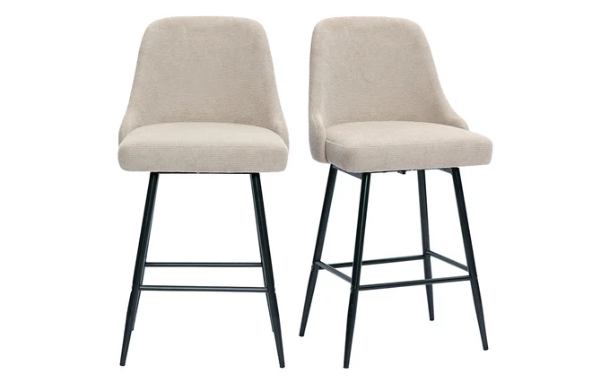 Drehbare Barhocker 360° aus beige strukturiertem Samtstoff und Metall H66 cm (2er Set) HASTA
