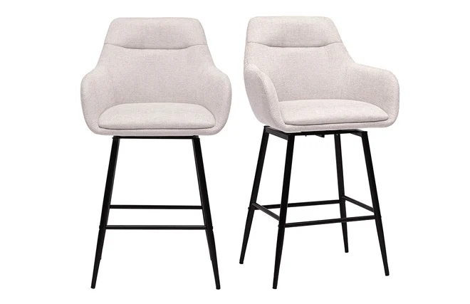 Drehbare Barhocker 360° aus Stoff in Samtoptik beige und Metall H66 cm (2er-Set) ALESS