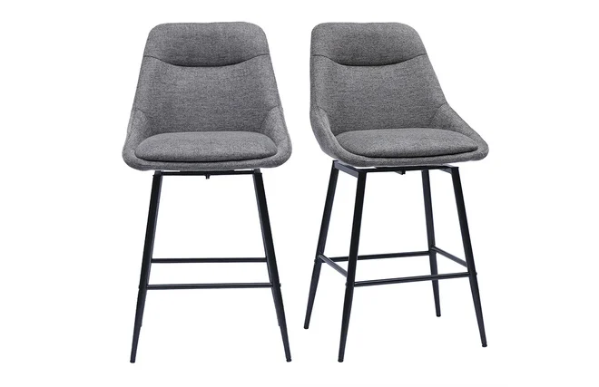Drehbare Barhocker aus Textil in Grau mit Samteffekt und Metall H66 cm (2er-Set) ALESS