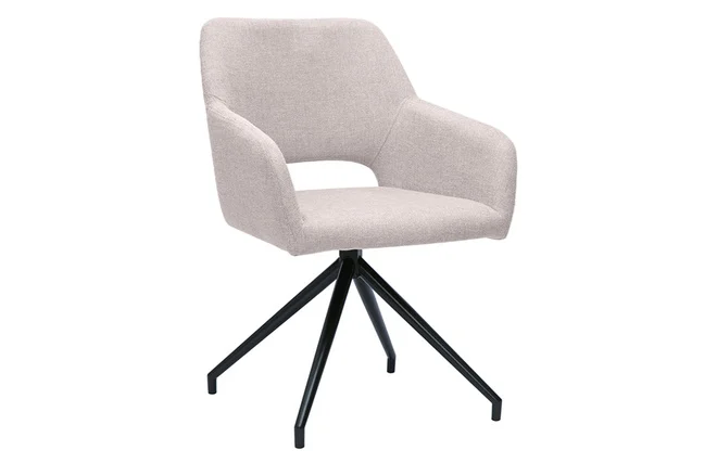 Drehstuhl 360° aus beigem Textur-Veloursstoff und schwarzem Metall LAURETTE