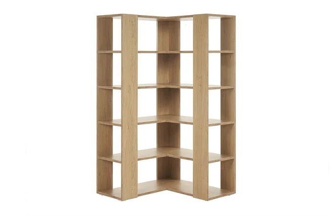 Eck-Bücherregal in hellem Eichenholz und schwarzem Metall B95 cm MUSSO