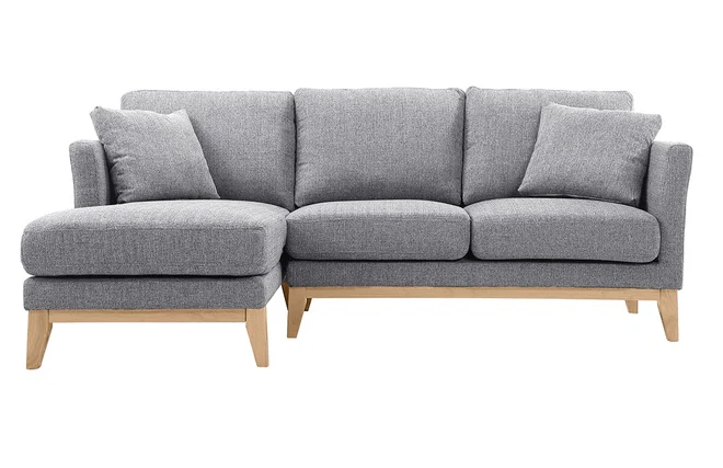 Ecksofa links OSLO im skandinavischen Stil aus hellgrauem, abziehbarem Stoff