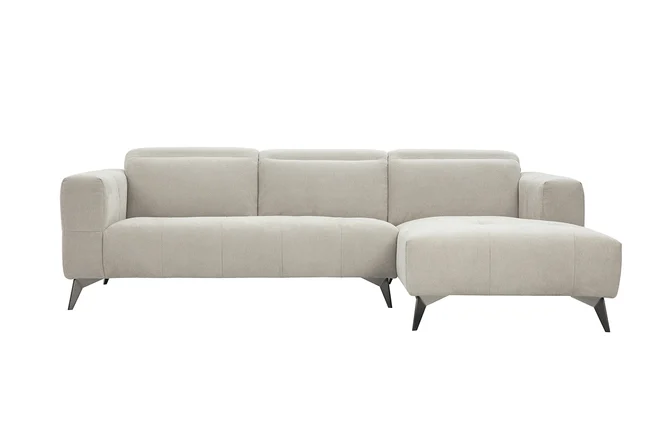 Ecksofa rechts 3-Sitzer mit verstellbaren Kopfstützen aus Chenille-Stoff beige und Metall L236.5 cm NORELL