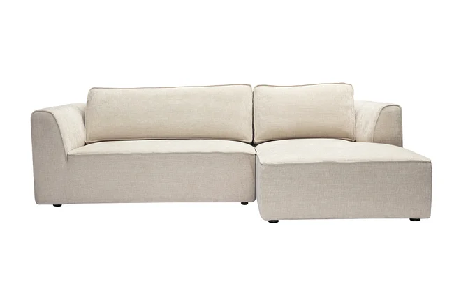 Ecksofa rechts Design in texturiertem Samt-Effekt Stoff beige 3-Sitzer GRAMMY