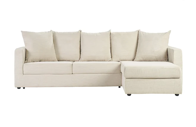 Ecksofa rechts umwandelbar 4 Sitze in beige Cordstoff mit 13 cm Matratze BACIO
