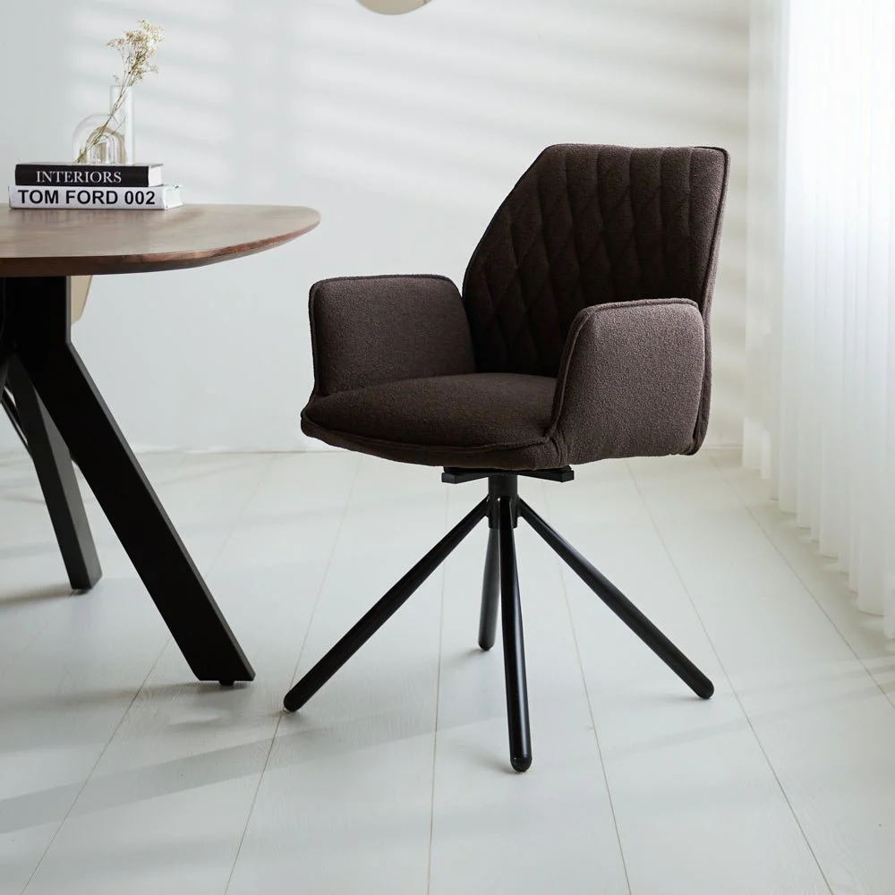Drehbar Esszimmerstuhl Novan Braun Bouclé – 180° Drehbar