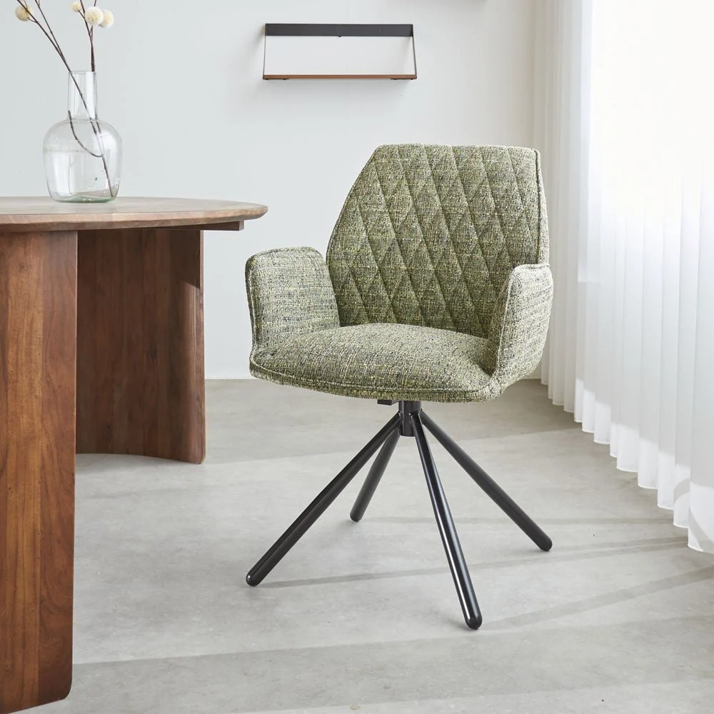 Drehbar Esszimmerstuhl Grünes Novan-Chenille – 180° drehbar
