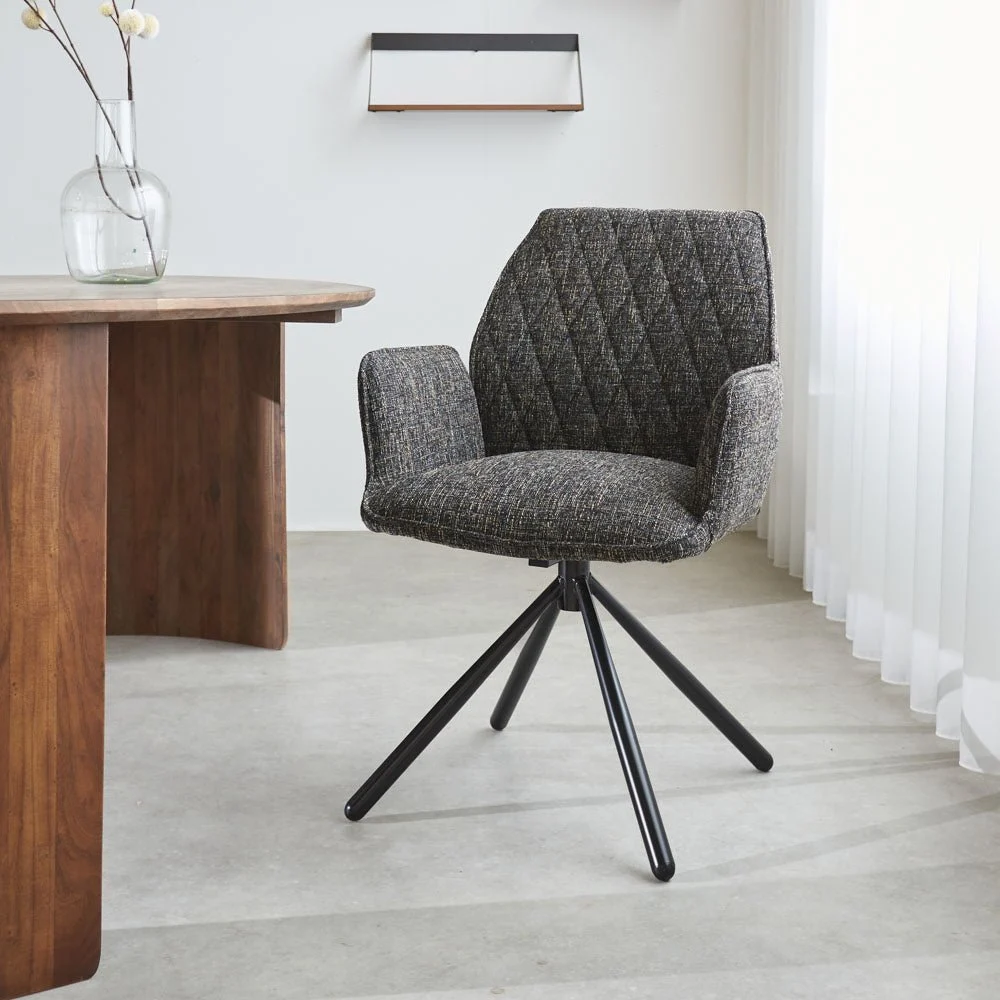 Drehbar Esszimmerstuhl Schwarzes Novan-Chenille – 180° drehbar
