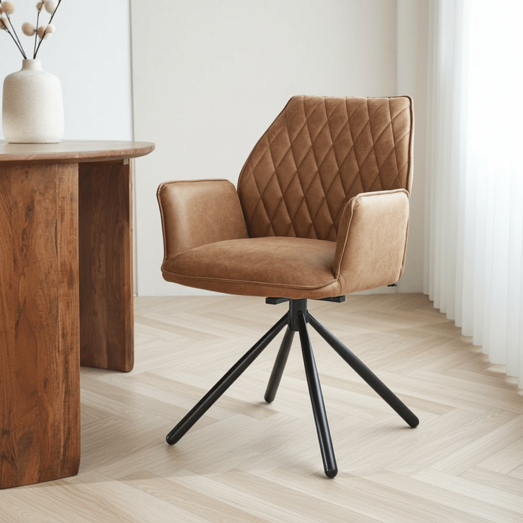 Industriedrehgelenk Esszimmerstuhl Stoff Cognac Novan – 180° drehbar