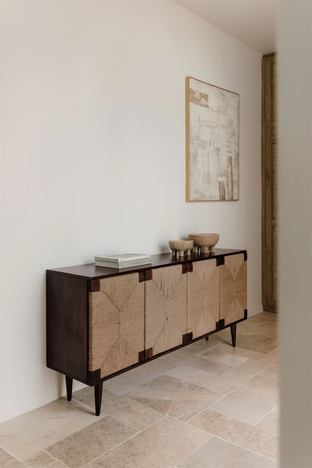 Sideboard 160x40 cm aus Mangoholz und Jute Evans