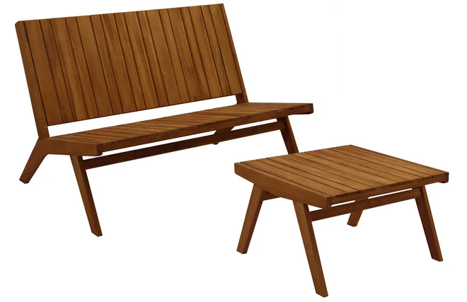 Gartenmöbel Bank 2-Sitzer und Couchtisch aus Massivholz TIDAK