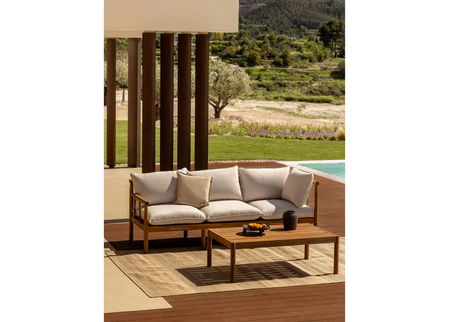 Gartenset mit 3-Sitzer-Sofa und Couchtisch aus Akazienholz Melvin