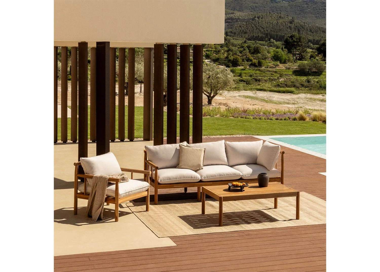 Melvin Garten-Set mit 3-Sitzer-Sofa, Sessel und Couchtisch aus Akazienholz