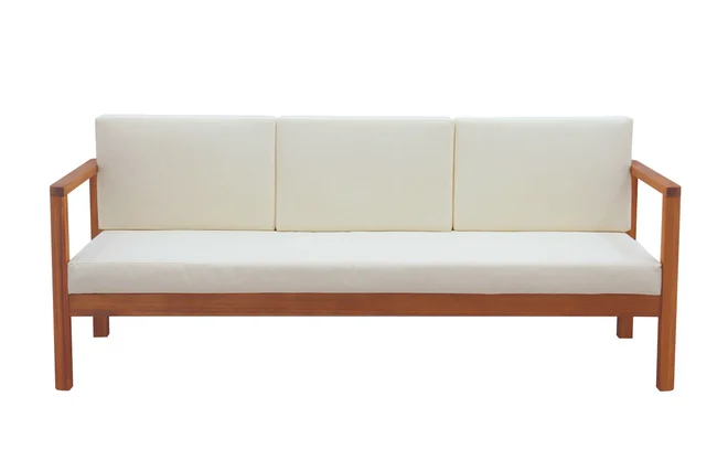 Gartensofa 3-Sitzer Massivholz und beigefarbene Kissen L190 cm AKIS