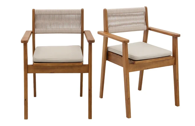 Gartenstühle aus Massivholz und geflochtenem Seil (2er Set) ZEPHYR