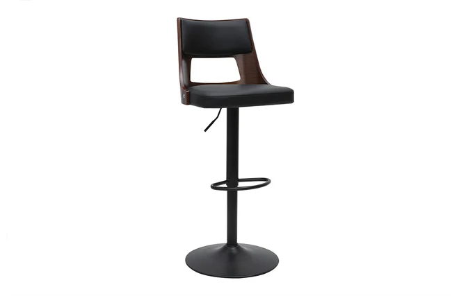 Höhenverstellbarer Vintage-Drehbarhocker 360° schwarz und dunkles Holz GARBO