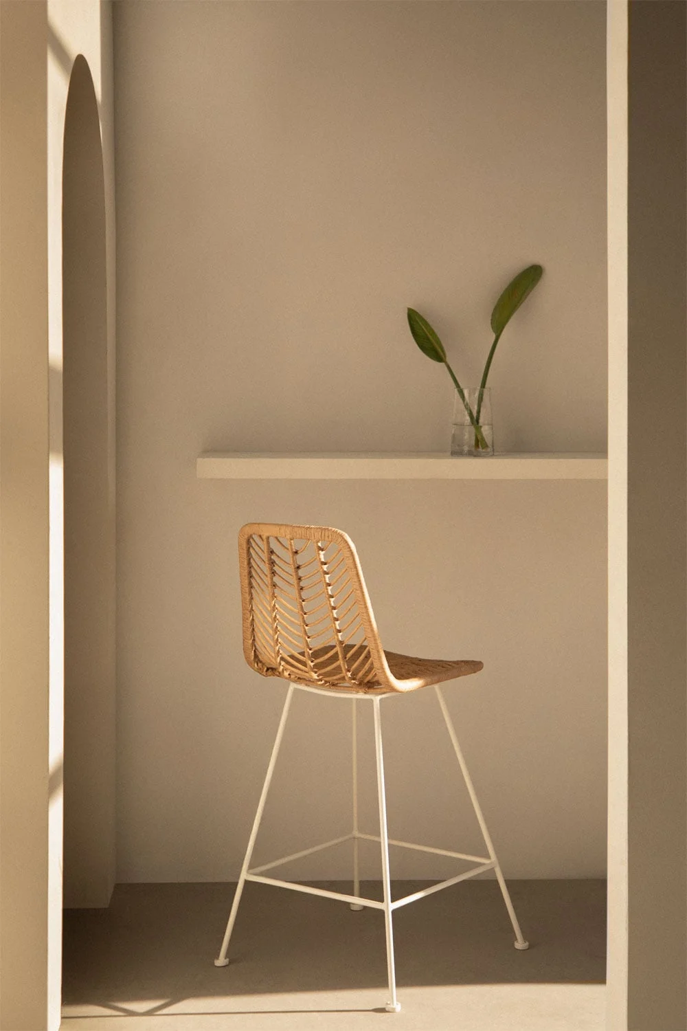 Hoher Hocker aus synthetischem Rattan Gouda Natural