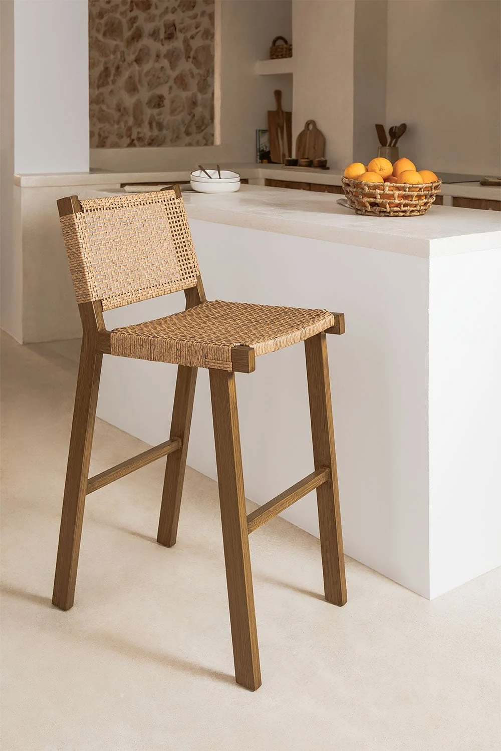 Hoher Hocker 75 cm aus synthetischem Rattan Ori