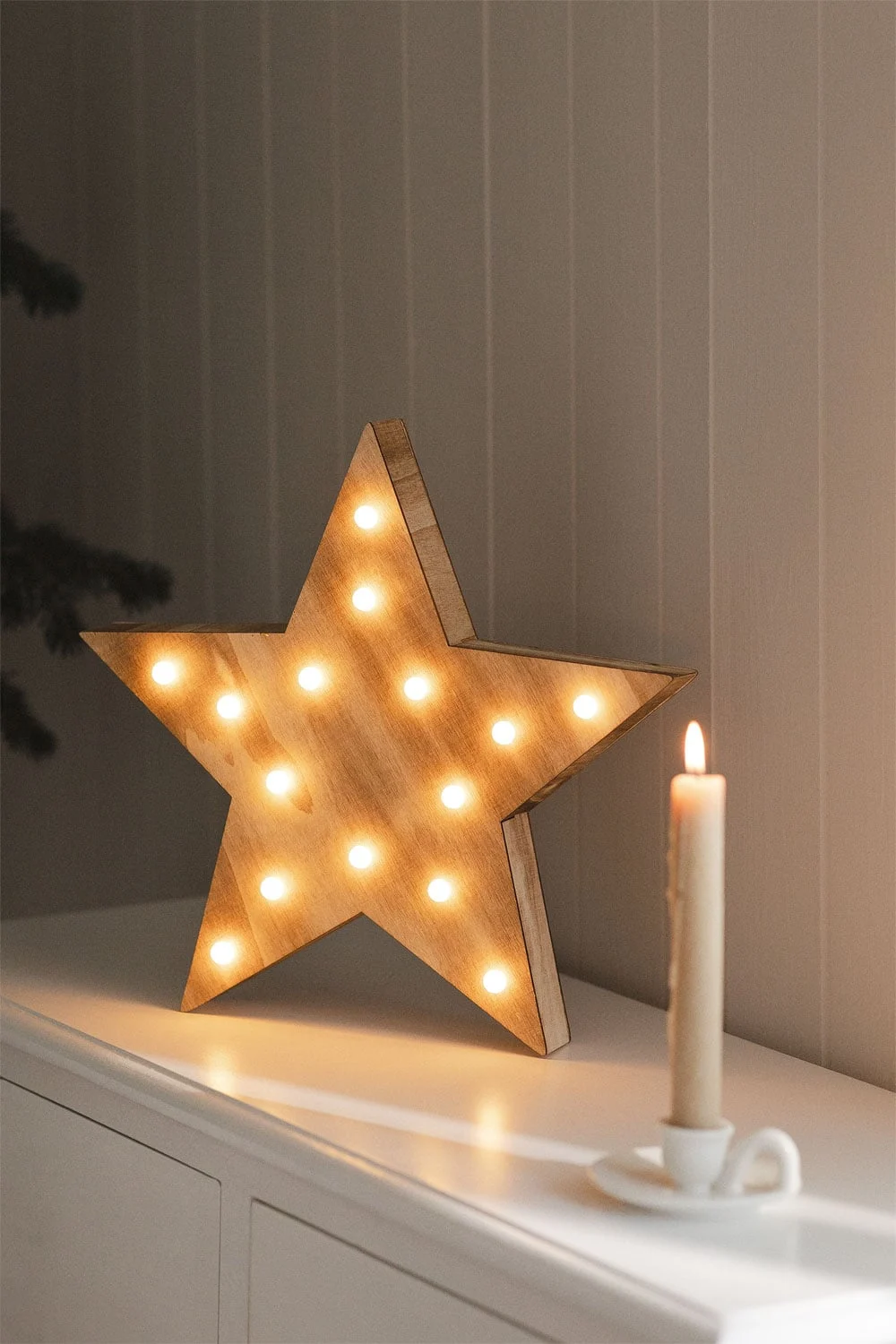 Holzstern mit LED-Lichtern Lliva