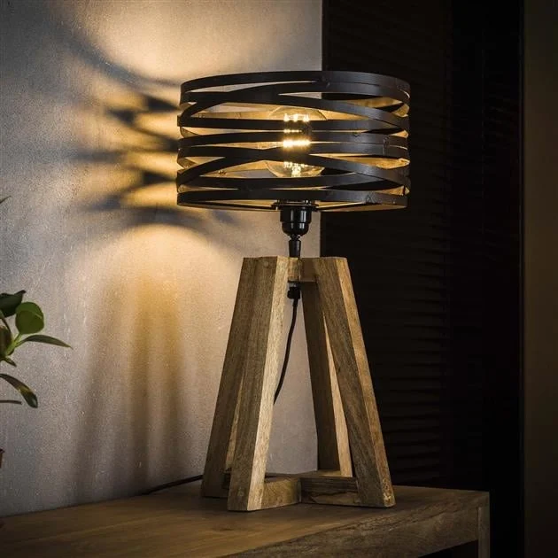 Industrielle Tischlampe aus Holz Twist