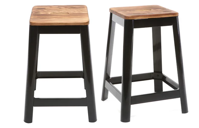 Industrial-Barhocker aus schwarzem Metall und Holz H65 cm (2er-Pack) NICK