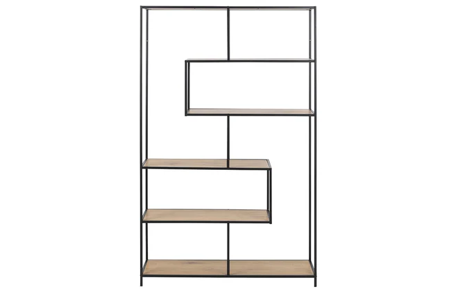 Industrie-Bücherregal aus schwarzem Metall und Holz L114 cm TRESCA