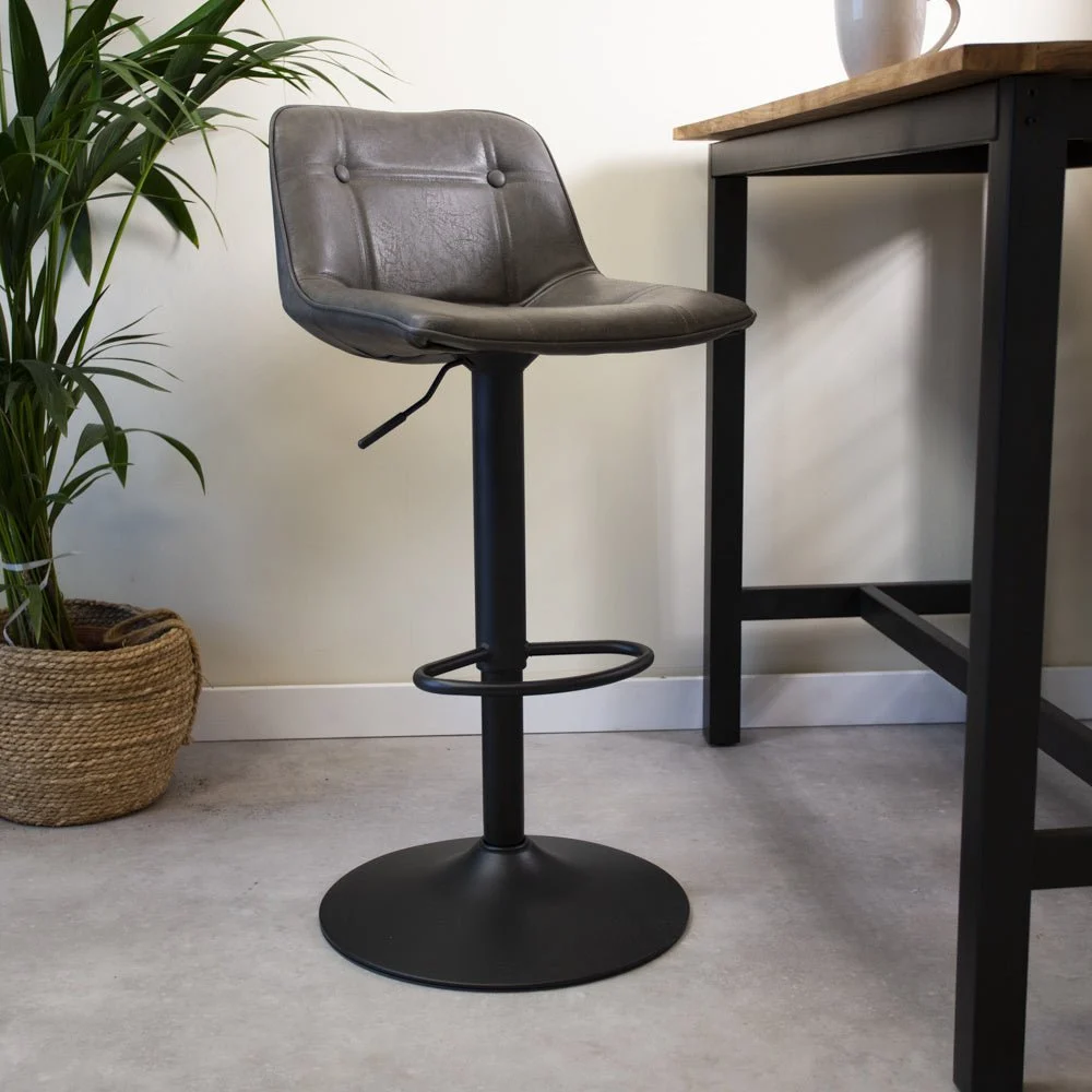 Industriell Barhocker Jason Anthrazit Kunstleder – verstellbar – ohne Armlehnen