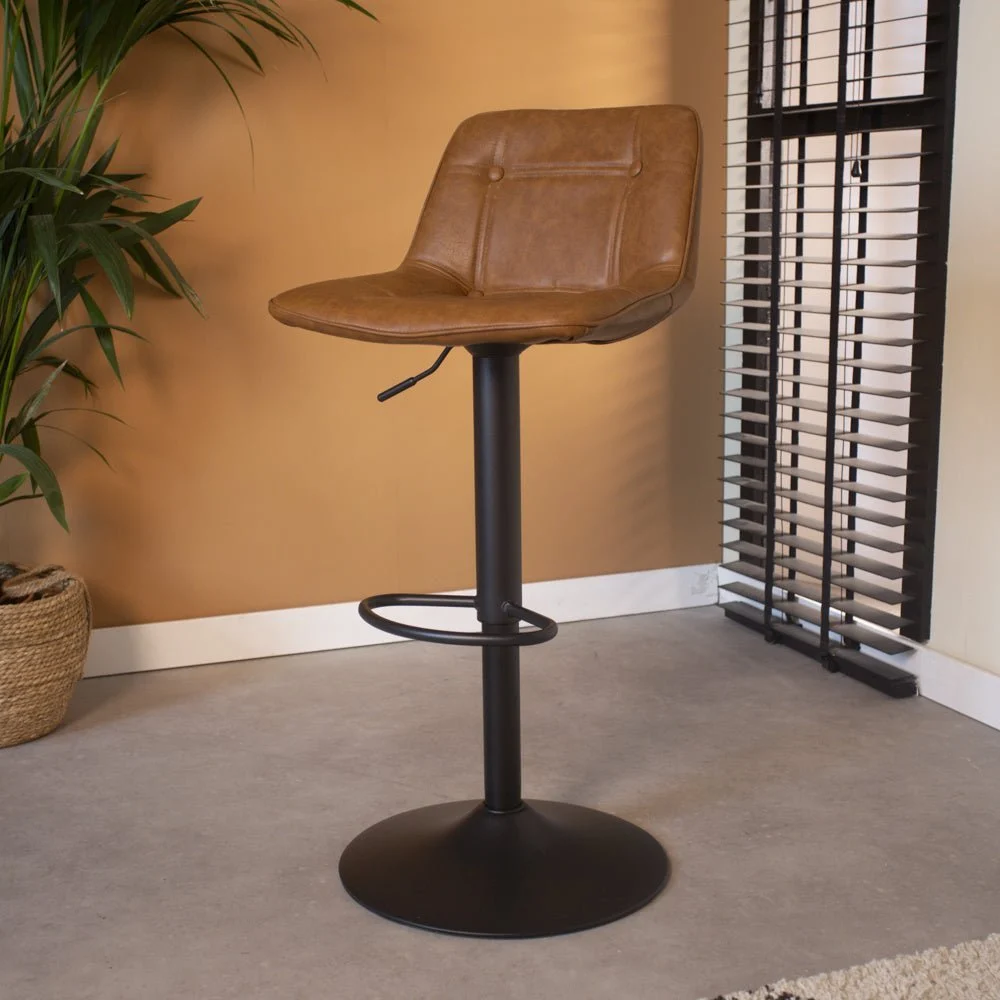 Industriell Barhocker Jason Cognac Kunstleder – verstellbar – ohne Armlehnen