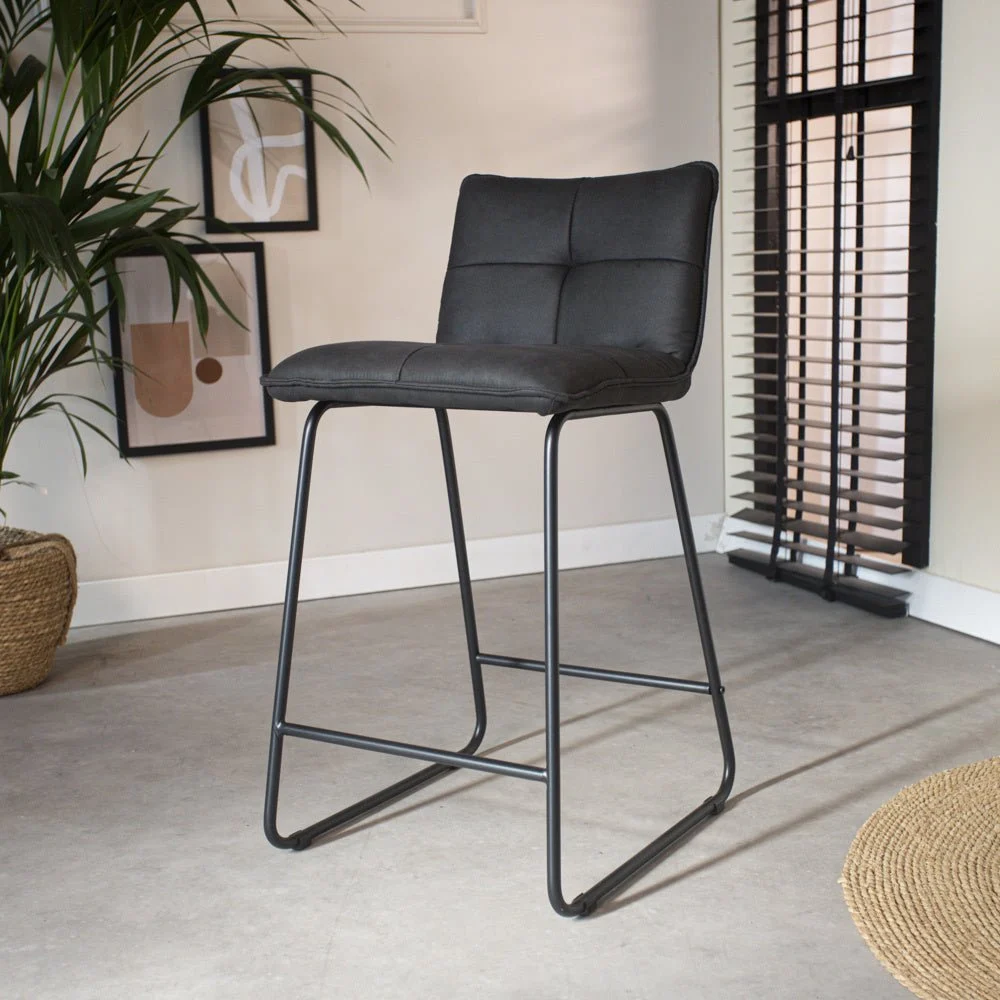 Industriell Barhocker Anthrazitfarbener Jelle-Mikrofaserstoff – Sitzhöhe 65 cm – ohne Armlehne