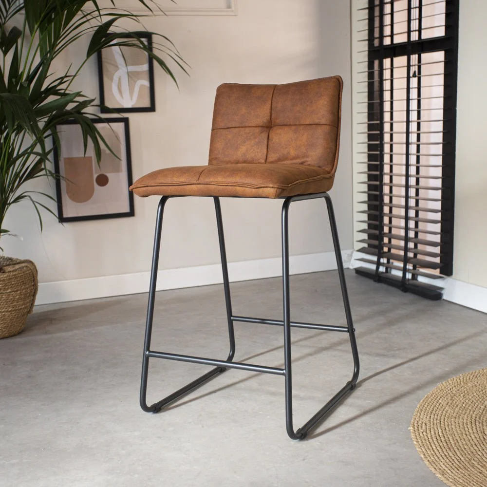 Industriell Barhocker Cognacfarbener Jelle-Mikrofaserstoff – Sitzhöhe 65 cm – ohne Armlehne