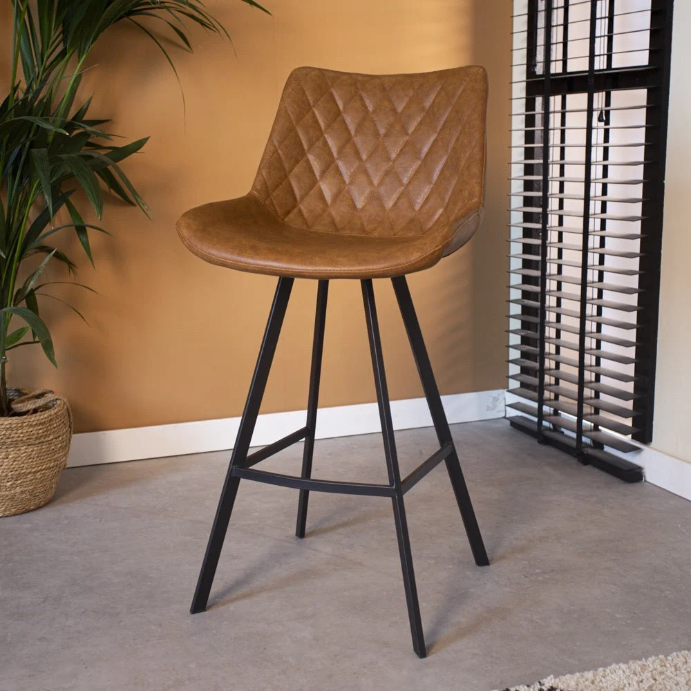 Industrieller Barhocker Juno Cognac Kunstleder – Sitzhöhe 70 cm – Ohne Armlehnen