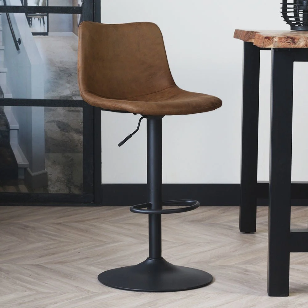Industriedrehgelenk Barhocker Boran Cognac – verstellbar – ohne Armlehnen