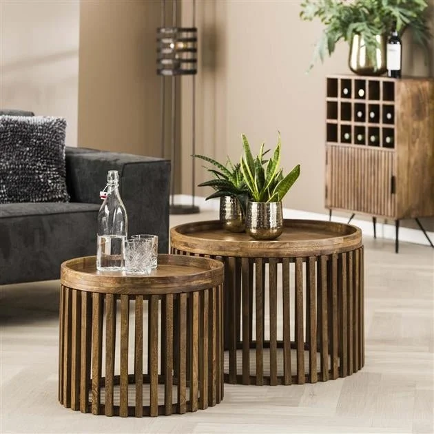 Runder Couchtisch 2er-Set Tory Mangoholz Ø65-Ø50 cm