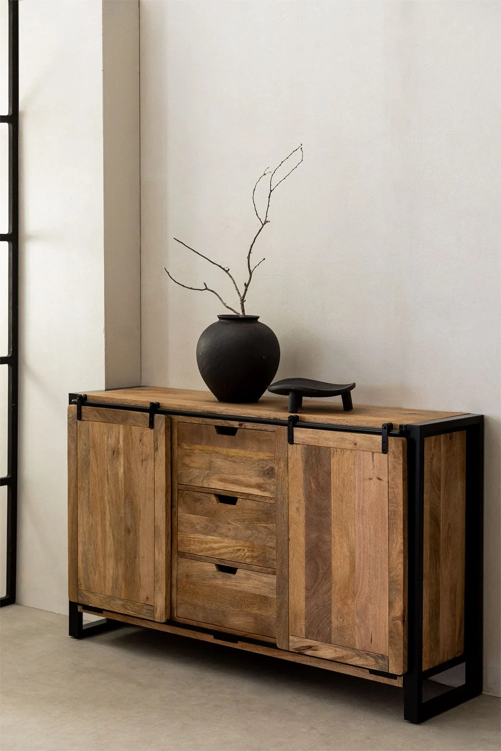 Schubladenschrank 150x45 cm aus Mangoholz Kiefer