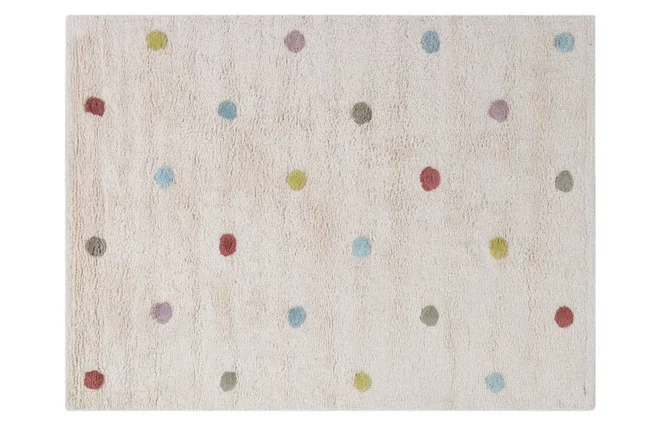 Kinderteppich aus beigefarbener Baumwolle mit bunten Punkten 100 x 150 cm DADA