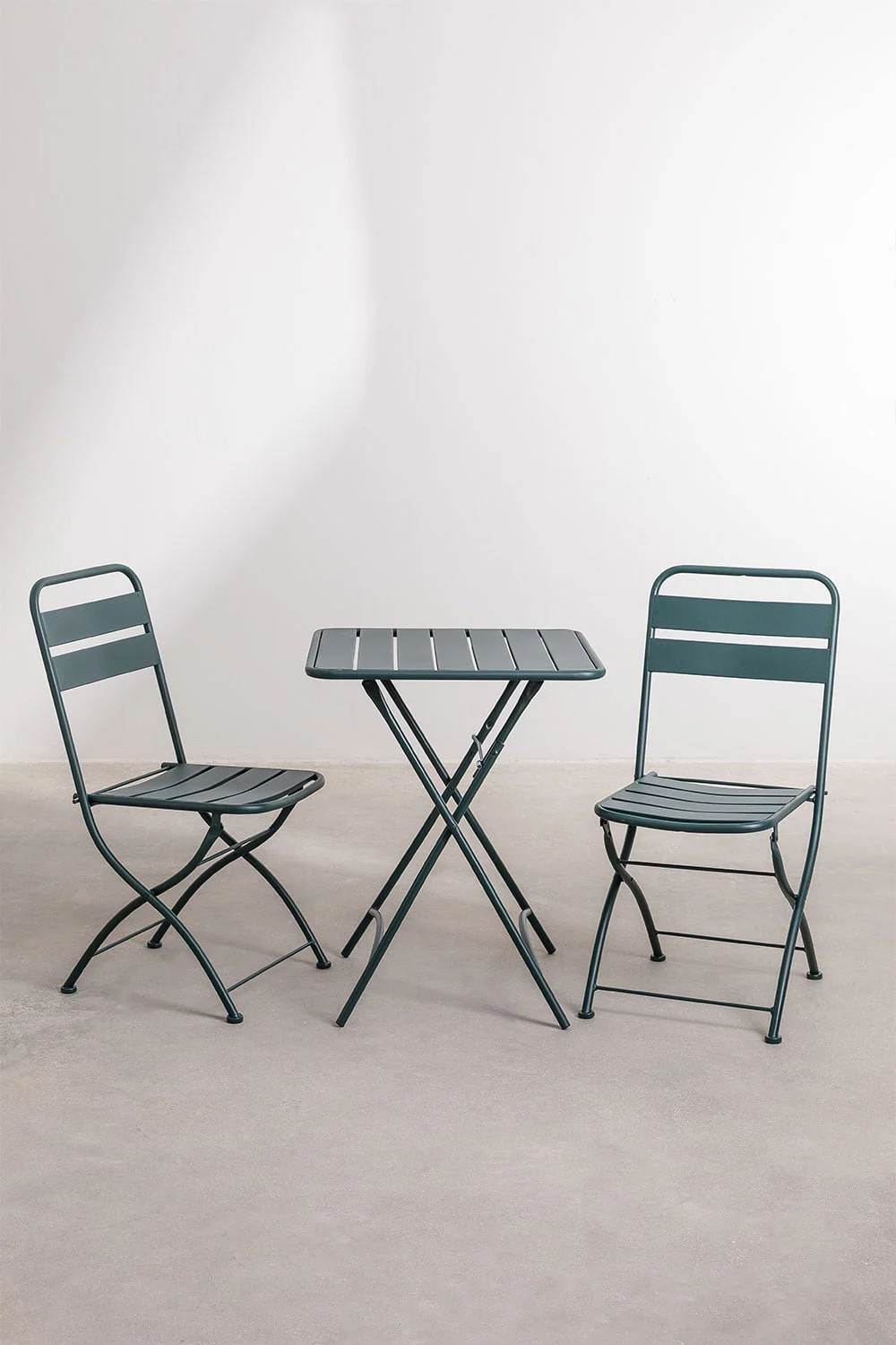 Klappbares quadratisches Tischset 60x60 cm und 2 klappbare Stühle aus Stahl Janti