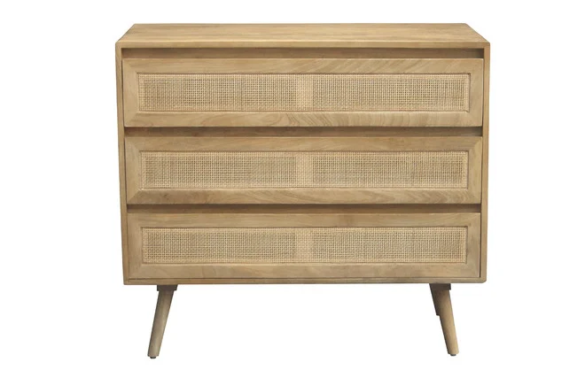Kommode aus massivem Mangoholz und Rattan-Rohrgeflecht 3 Schubladen B90 cm ACANGE