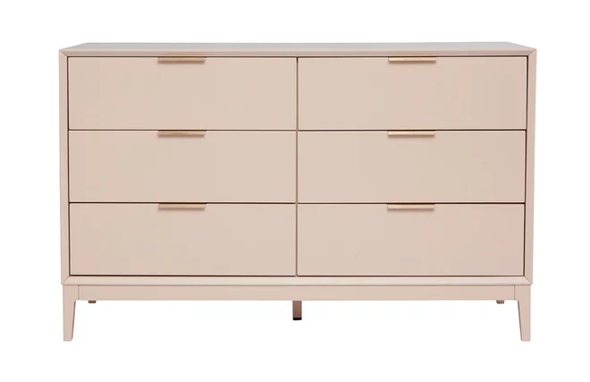 Kommode in Puderrosa und goldfarbenem Metall 6 Schubladen L120 cm GIANA