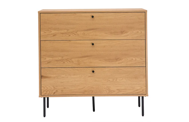 Kommode mit hellem Holzdekor in Eiche und schwarzen Metallfüßen mit 3 Schubladen B100 cm PERNELLE
