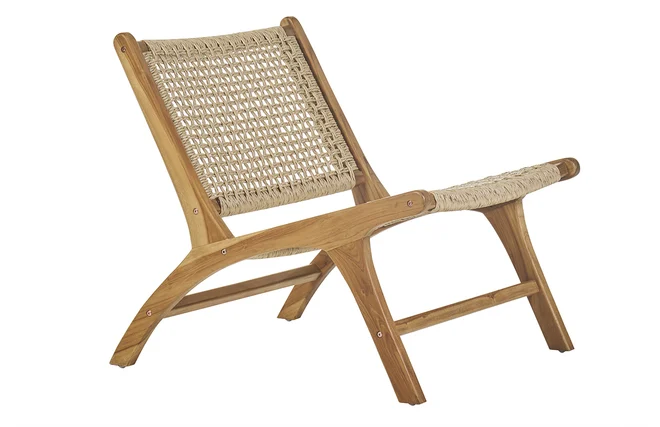 Loungesessel aus massivem Teakholz und geflochtenem Seil SUMBA