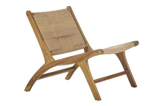 Loungesessel aus massivem Teakholz und geflochtener Seilschnur YARI
