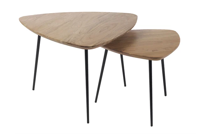 Massivholz und schwarzes Metall Couchtische (2er Set) STONES