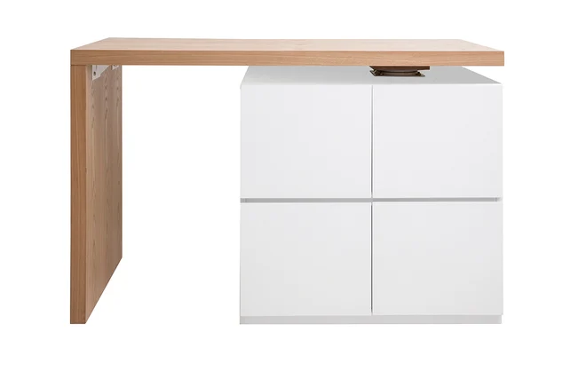 Modularer Stehtisch mit Stauraum in Mattweiß und Eiche H91 cm MAX