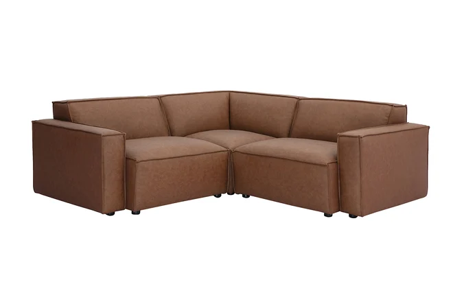Modulares Ecksofa im Vintage-Stil, 3-Sitzer aus braunem Leder SPLIT