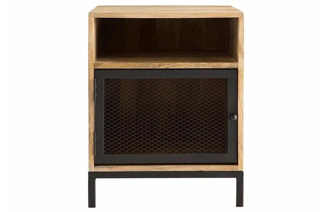 Nachttisch aus Mangoholz und Metall perforiert RACK