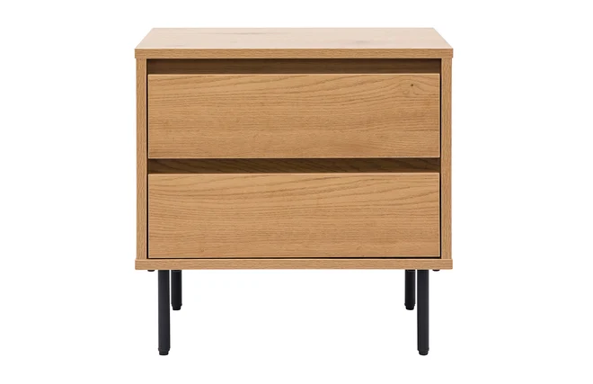 Nachttisch mit hellem Holzfinish in Eiche 2 Schubladen ARAGON