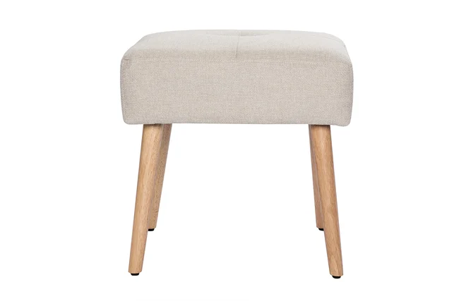 Niedriger Hocker aus Stoff mit strukturiertem Samteffekt in Beige und hellem Massivholz H46 cm GUESTA