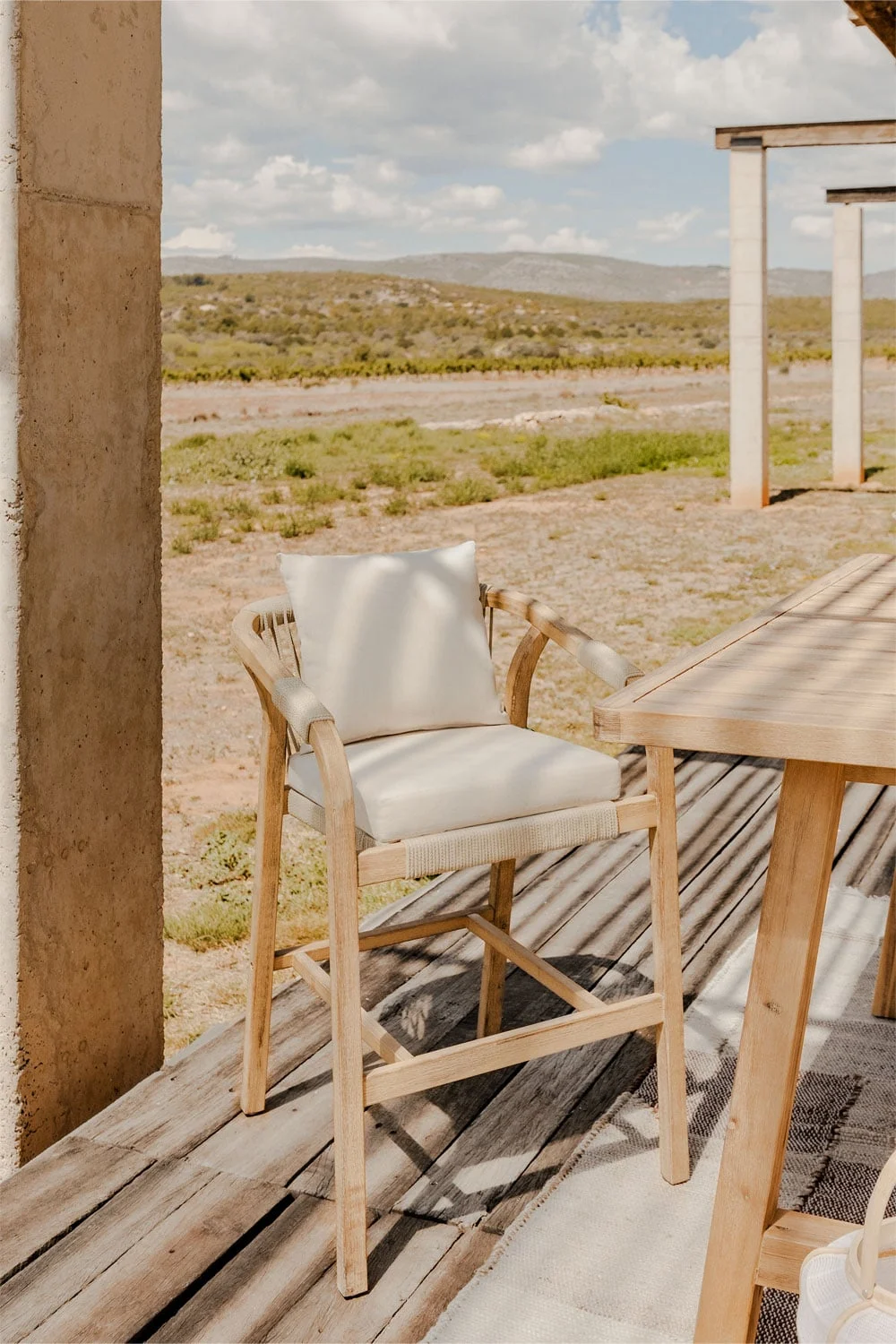 Hoher Hocker 75 cm für den Garten aus Akazienholz Dubai